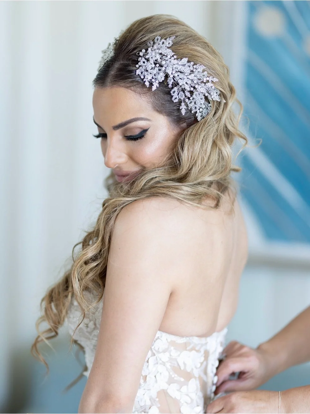 Bridal Crystal and Pearl Hair Vine - Silver
